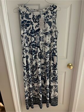 Navy and White Floral Midi Dress